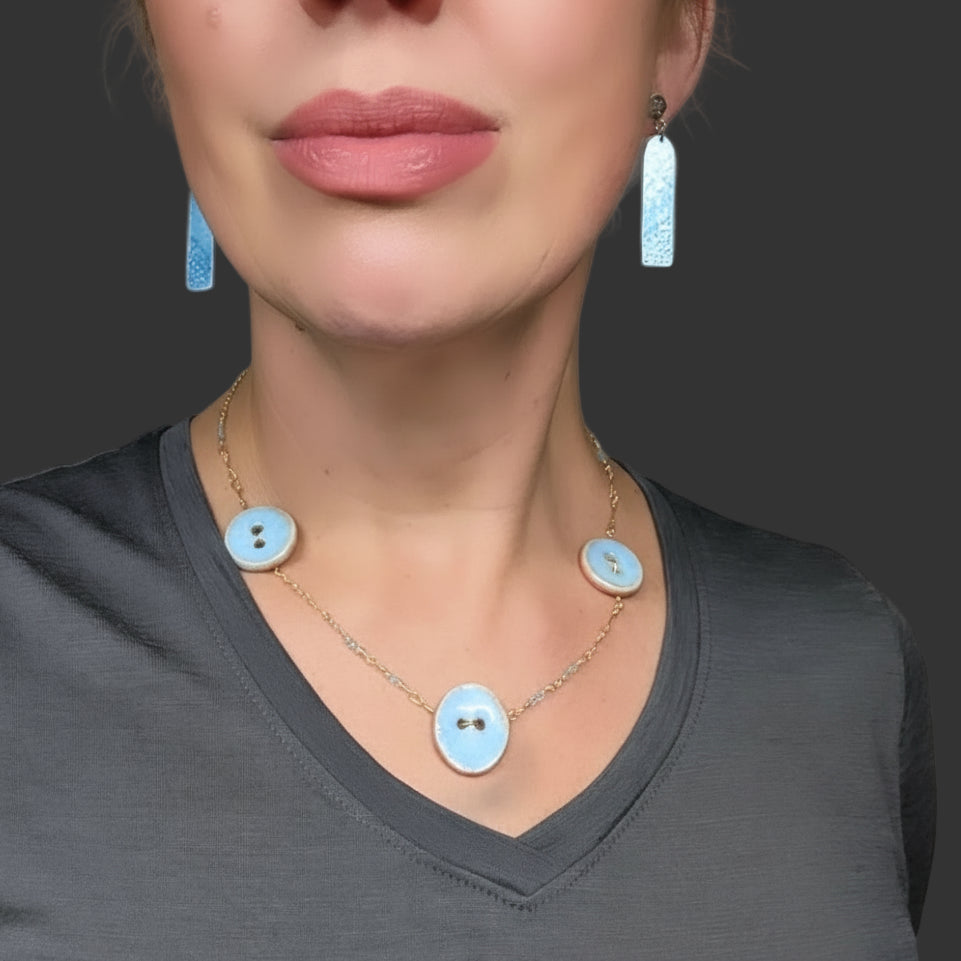 Coastal Blue Button Necklace