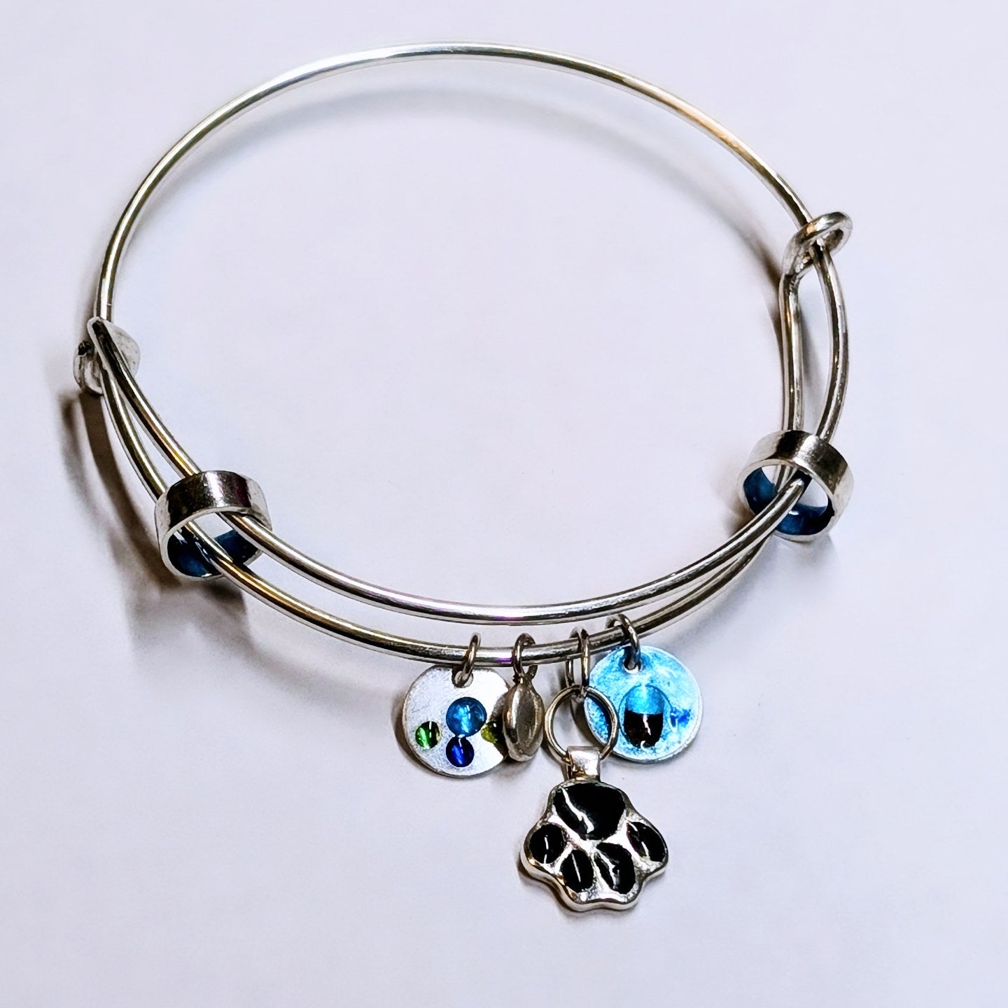 Silver Enamel Paw Print Bangle