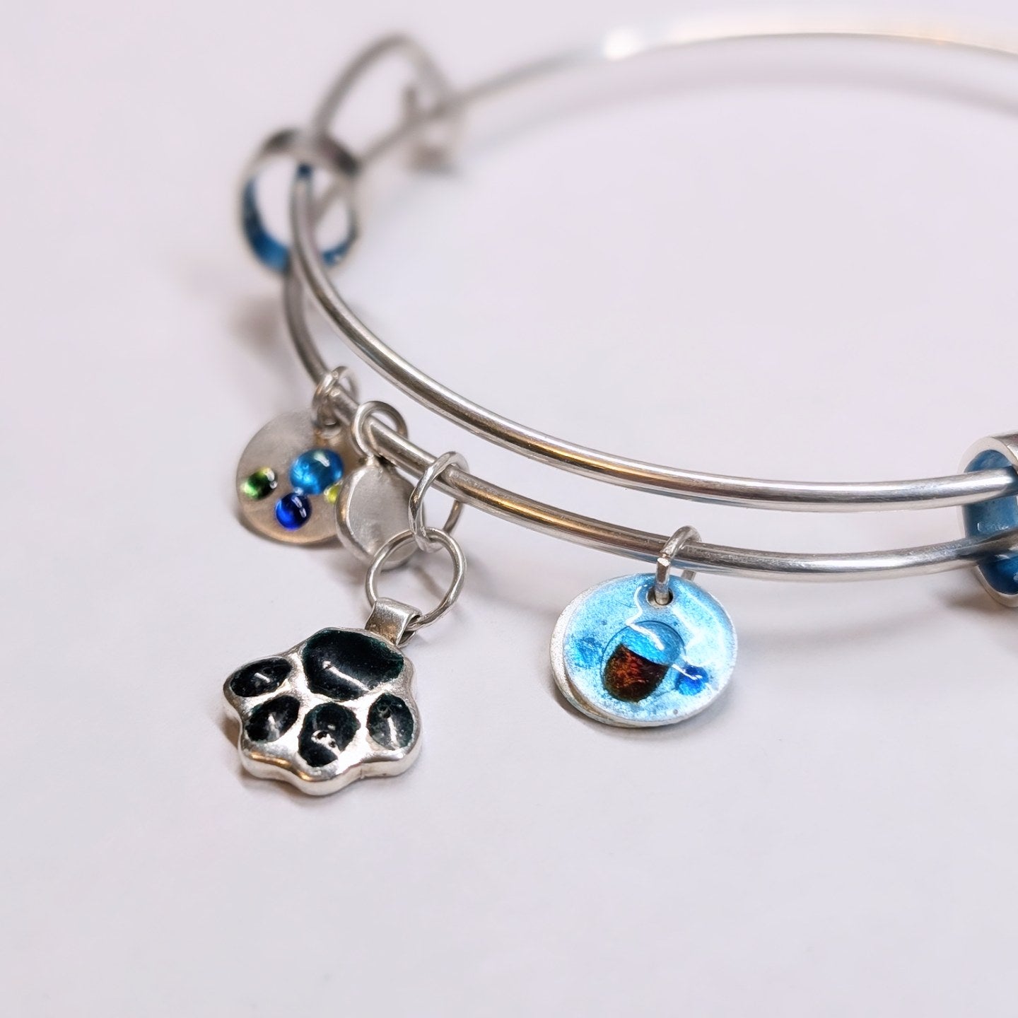 Silver Enamel Paw Print Bangle