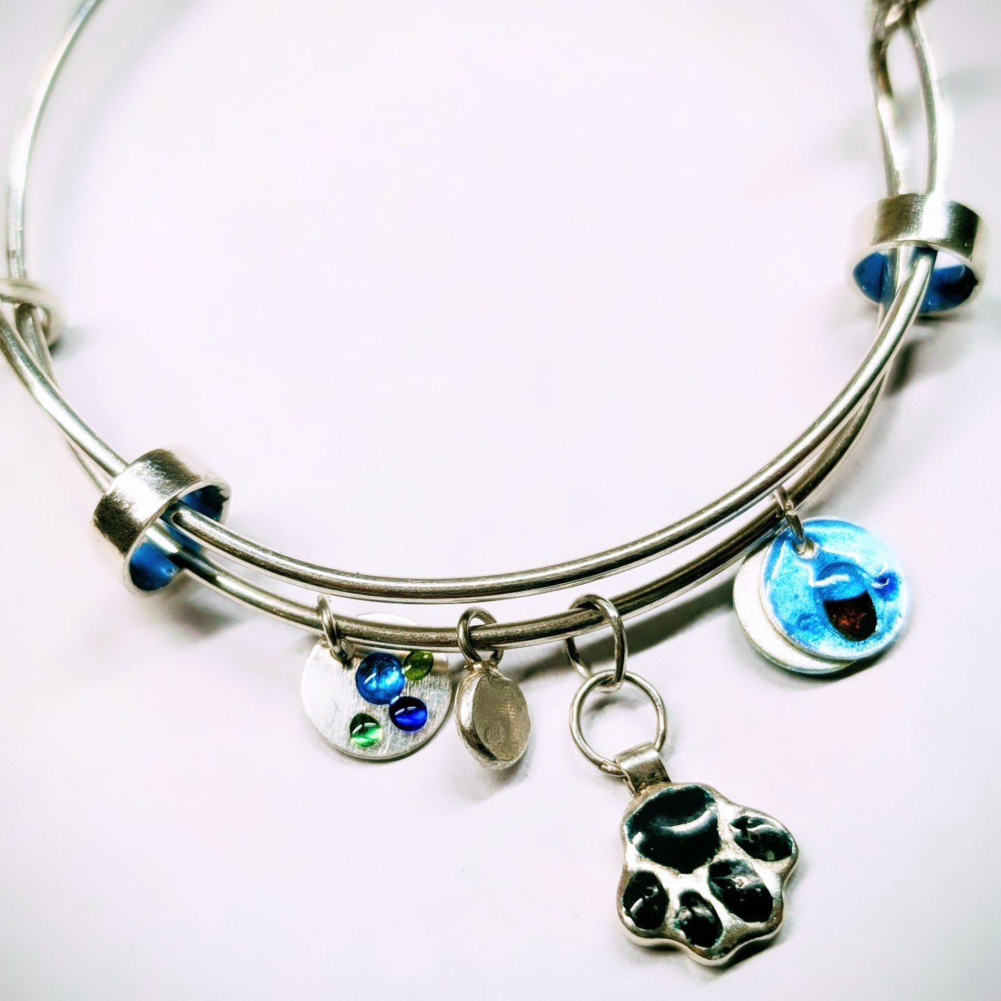 Silver Enamel Paw Print Bangle