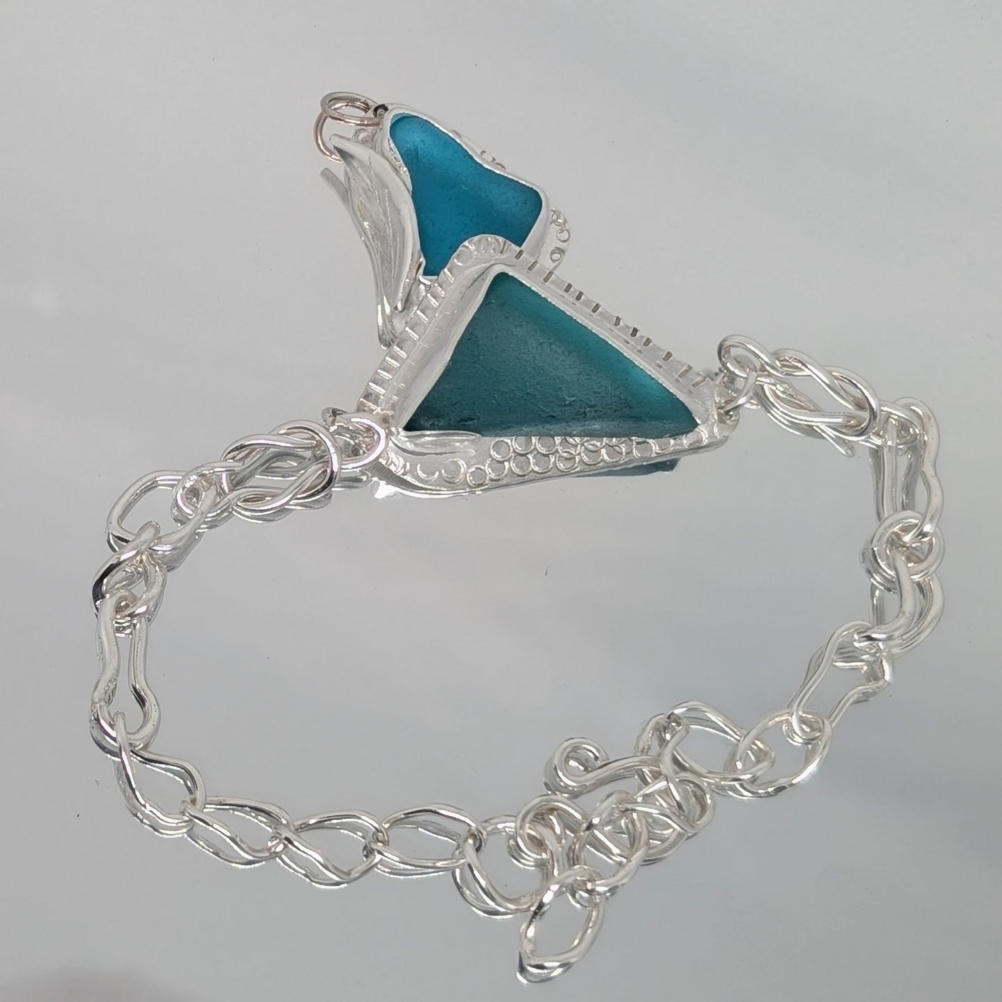 Teal Sea Glass Silver Bracelet