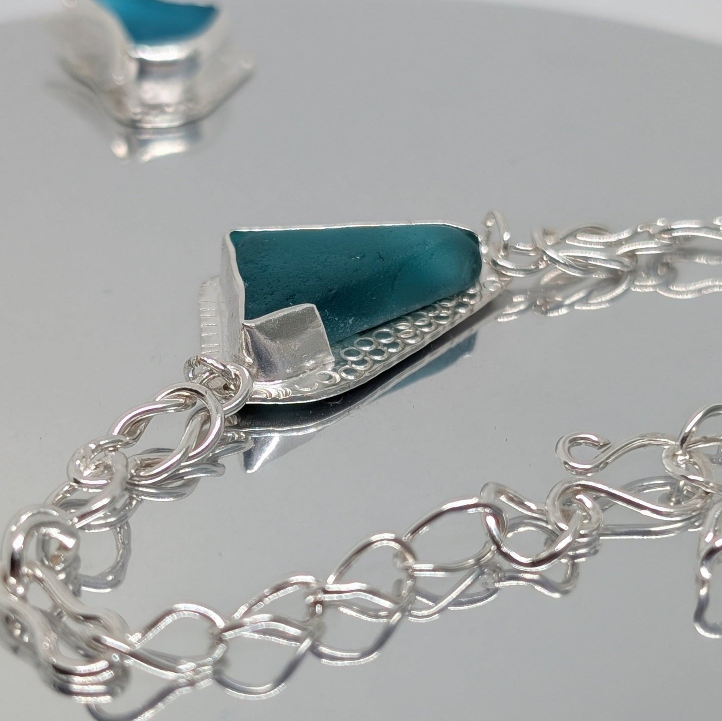 Teal Sea Glass Silver Bracelet