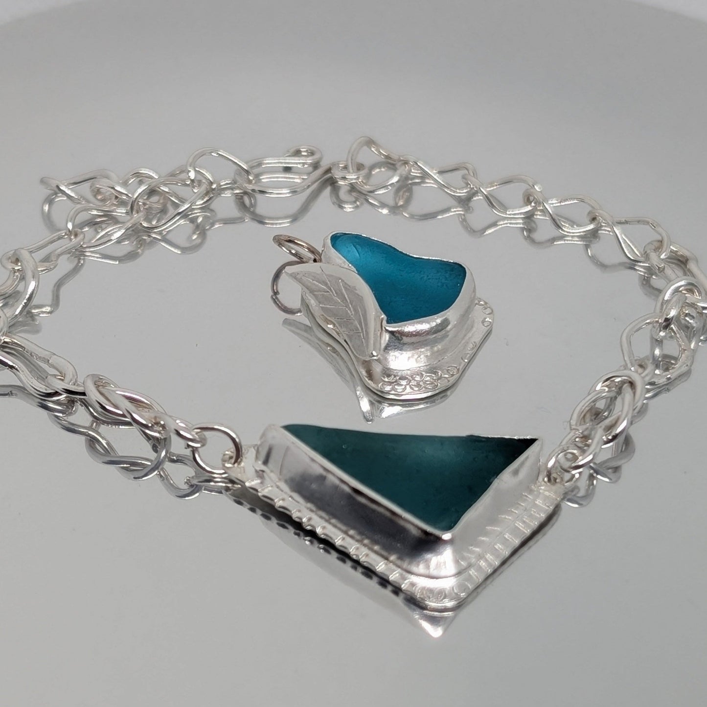 Teal Sea Glass Silver Bracelet