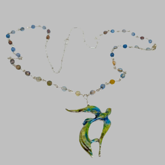 Enamelled Bird Agate Beaded Necklace