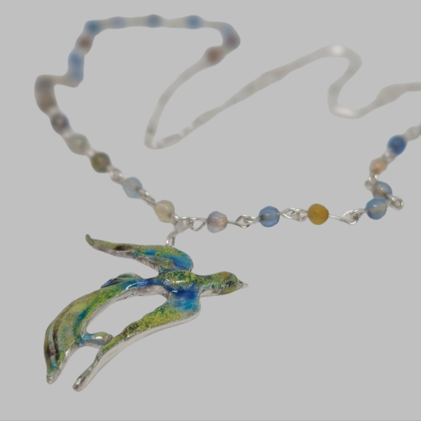 Enamelled Bird Agate Beaded Necklace