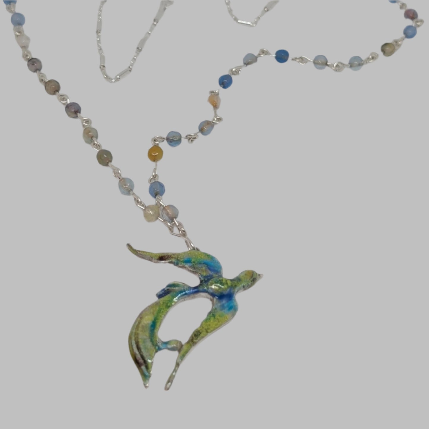 Enamelled Bird Agate Beaded Necklace