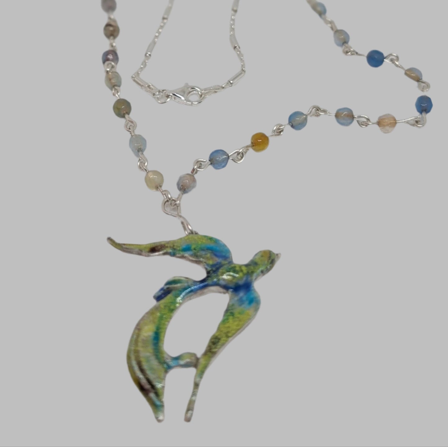 Enamelled Bird Agate Beaded Necklace