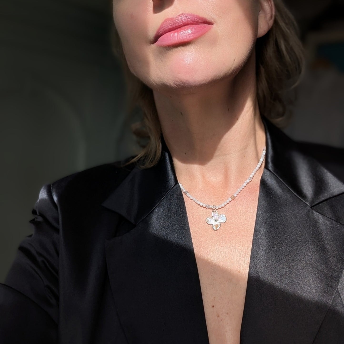 Fine Silver Enamel Flower Necklace