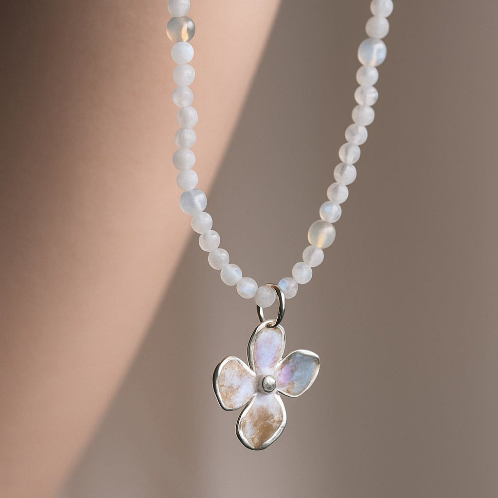 Fine Silver Enamel Flower Necklace