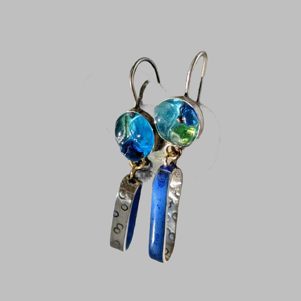Sea glass & Enamel Earrings Blue