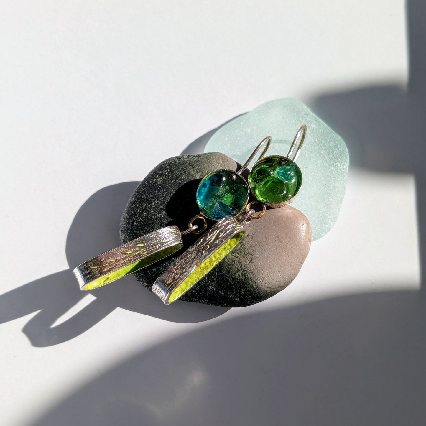 Sea Glass Enamelled Earrings Green