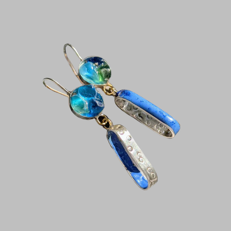 Sea glass & Enamel Earrings Blue