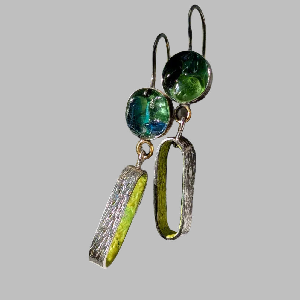 Sea Glass Enamelled Earrings Green